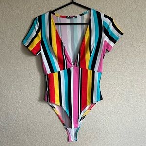 Colorful Striped Sexy Bodysuit Size Small